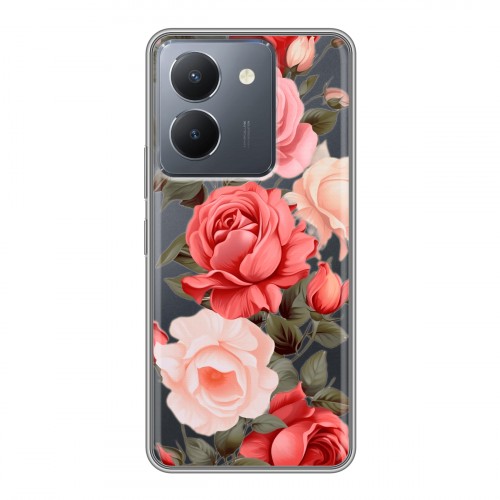 Полупрозрачный дизайнерский пластиковый чехол для Vivo Y36 Розы