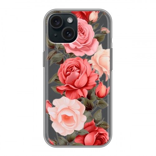 Полупрозрачный дизайнерский силиконовый чехол для Iphone 15 Розы
