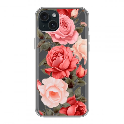 Полупрозрачный дизайнерский пластиковый чехол для Iphone 15 Plus Розы