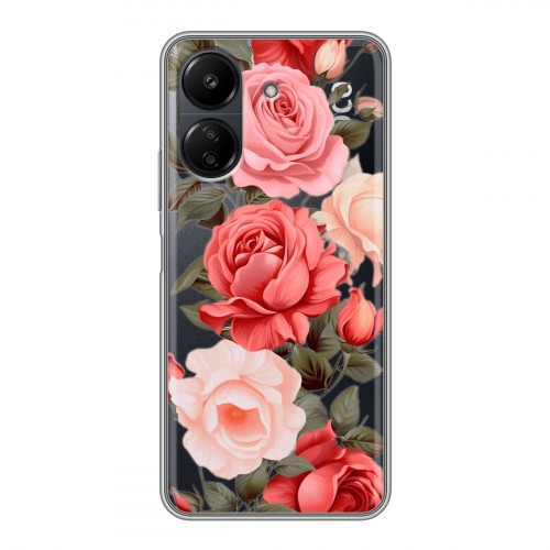 Полупрозрачный дизайнерский пластиковый чехол для Xiaomi Poco C65 Розы