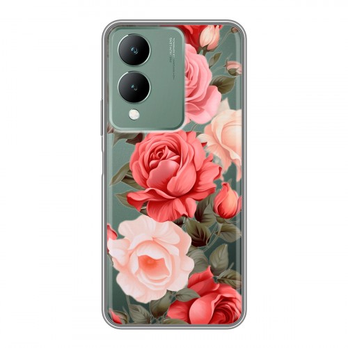 Полупрозрачный дизайнерский силиконовый чехол для Vivo Y17s Розы