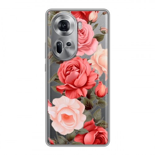 Полупрозрачный дизайнерский пластиковый чехол для OPPO Reno 11 Розы