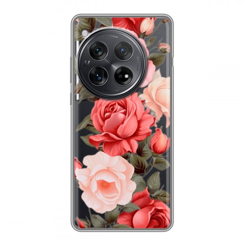 Полупрозрачный дизайнерский пластиковый чехол для OnePlus 12 Розы