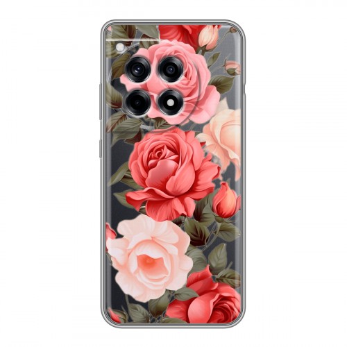 Полупрозрачный дизайнерский пластиковый чехол для OnePlus Ace 3 Розы