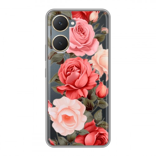 Полупрозрачный дизайнерский пластиковый чехол для Vivo Y03 Розы
