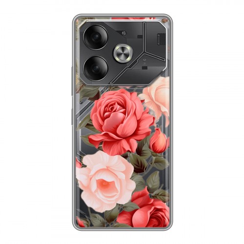 Полупрозрачный дизайнерский пластиковый чехол для Tecno Pova 6 Розы