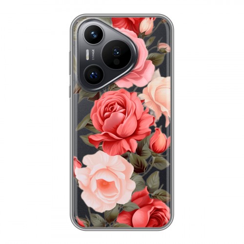Полупрозрачный дизайнерский пластиковый чехол для Huawei Pura 70 Розы