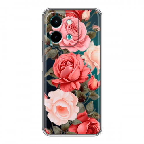 Полупрозрачный дизайнерский пластиковый чехол для Vivo Y28 Розы