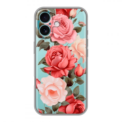 Полупрозрачный дизайнерский пластиковый чехол для Iphone 16 Plus Розы