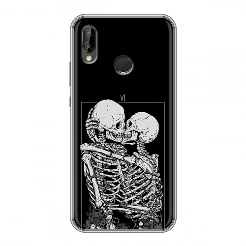 Дизайнерский силиконовый чехол для Huawei P20 Lite Поцелуй скелетов