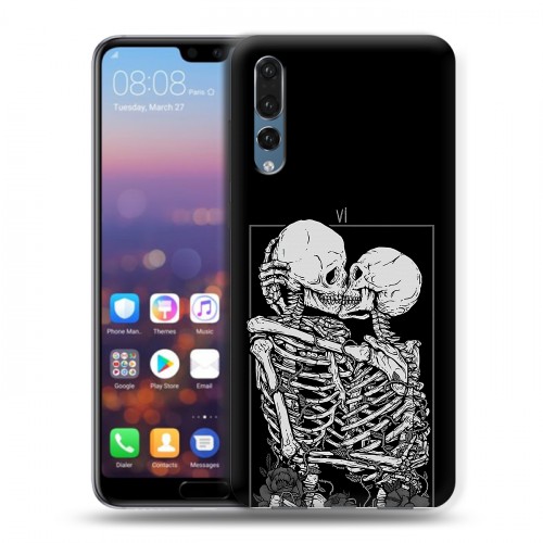 Дизайнерский силиконовый с усиленными углами чехол для Huawei P20 Pro Поцелуй скелетов