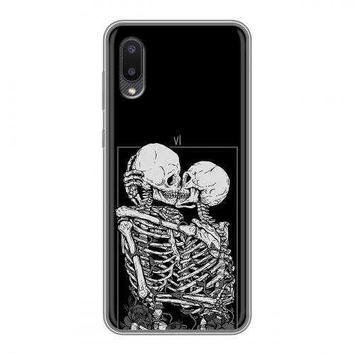 Дизайнерский силиконовый чехол для Samsung Galaxy A02 Поцелуй скелетов