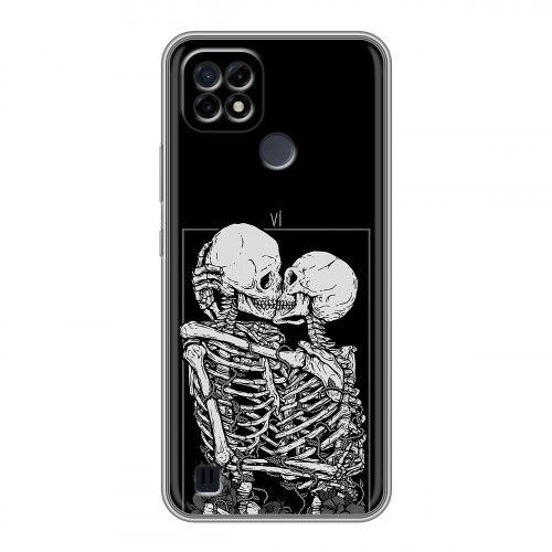 Дизайнерский силиконовый чехол для Realme C21 Поцелуй скелетов