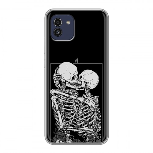 Дизайнерский силиконовый чехол для Samsung Galaxy A03 Поцелуй скелетов