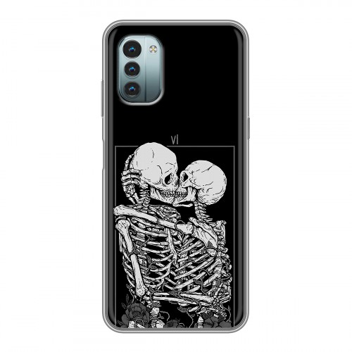 Дизайнерский силиконовый чехол для Nokia G11 Поцелуй скелетов