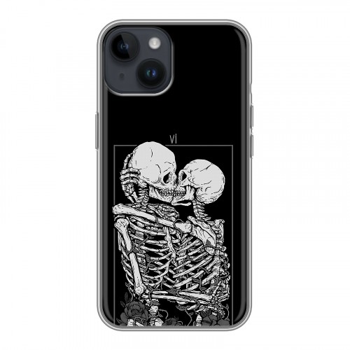 Дизайнерский силиконовый чехол для Iphone 14 Поцелуй скелетов