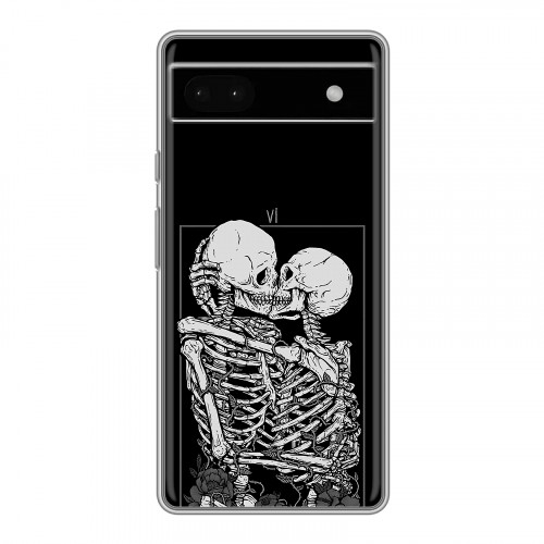 Дизайнерский силиконовый чехол для Google Pixel 6a Поцелуй скелетов