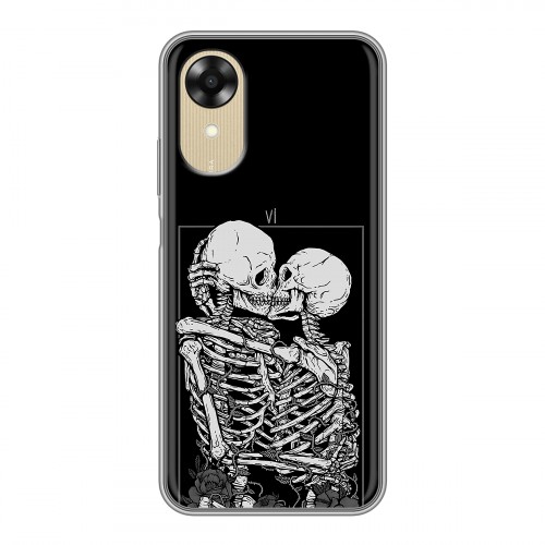 Дизайнерский силиконовый чехол для OPPO A17k Поцелуй скелетов