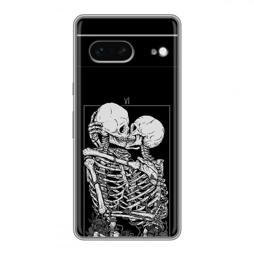 Дизайнерский силиконовый чехол для Google Pixel 7 Поцелуй скелетов