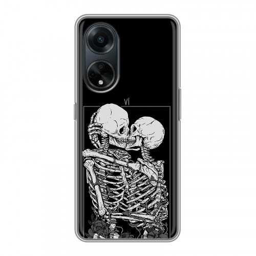 Дизайнерский силиконовый чехол для OPPO A98 Поцелуй скелетов