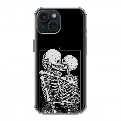 Дизайнерский силиконовый чехол для Iphone 15 Поцелуй скелетов