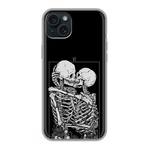 Дизайнерский силиконовый чехол для Iphone 15 Plus Поцелуй скелетов