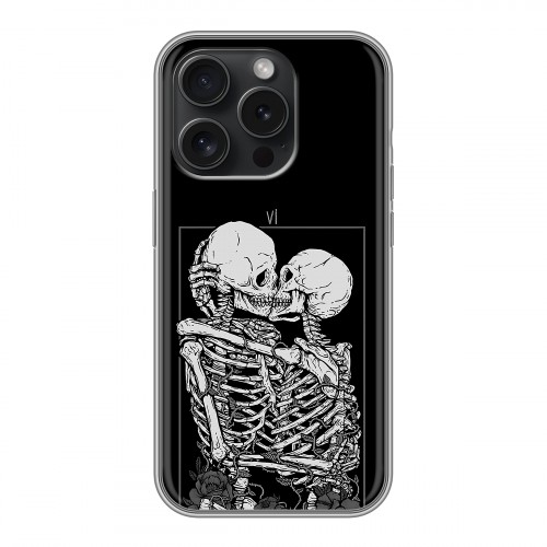 Дизайнерский силиконовый чехол для Iphone 15 Pro Поцелуй скелетов
