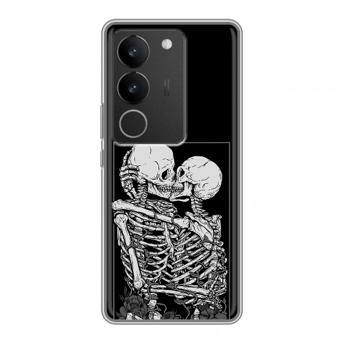 Дизайнерский силиконовый с усиленными углами чехол для Vivo V29 Поцелуй скелетов