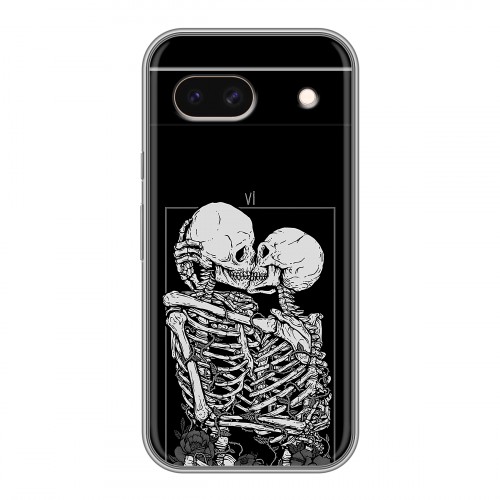Дизайнерский силиконовый чехол для Google Pixel 8a Поцелуй скелетов