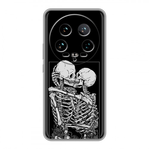 Дизайнерский силиконовый чехол для Xiaomi 14 Ultra Поцелуй скелетов