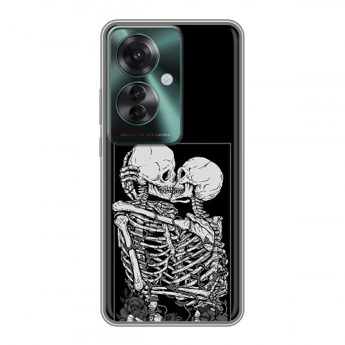 Дизайнерский силиконовый чехол для Oppo Reno 11F Поцелуй скелетов