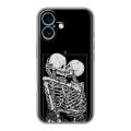 Дизайнерский силиконовый чехол для Iphone 16 Plus Поцелуй скелетов