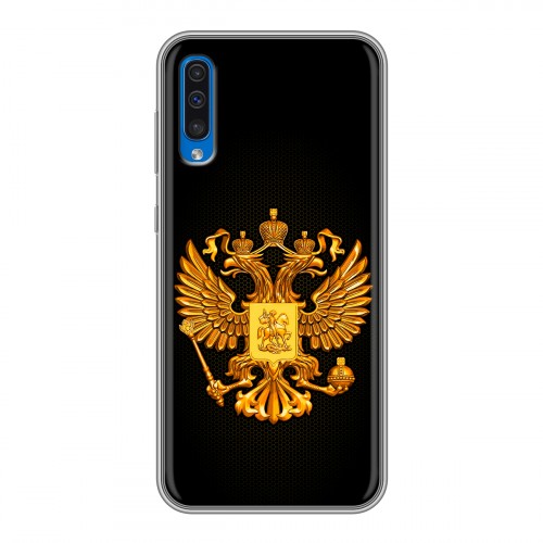Дизайнерский пластиковый чехол для Samsung Galaxy A50 Герб России желтый