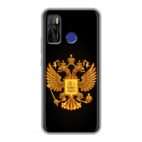 Дизайнерский силиконовый с усиленными углами чехол для Tecno Camon 15 Герб России желтый