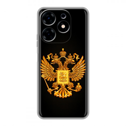 Дизайнерский силиконовый с усиленными углами чехол для Tecno Spark 10 Герб России желтый
