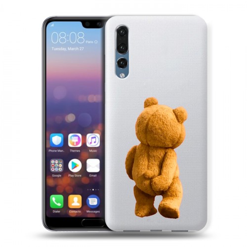 Полупрозрачный дизайнерский силиконовый с усиленными углами чехол для Huawei P20 Pro Медведь