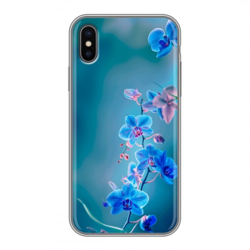 Дизайнерский силиконовый чехол для Iphone x10 Голубые цветы