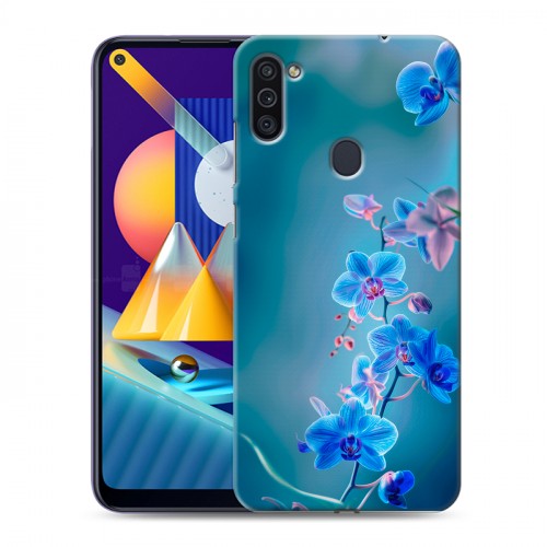 Дизайнерский пластиковый чехол для Samsung Galaxy M11 Голубые цветы