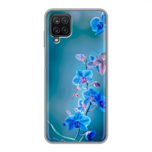 Дизайнерский силиконовый чехол для Samsung Galaxy A12 Голубые цветы