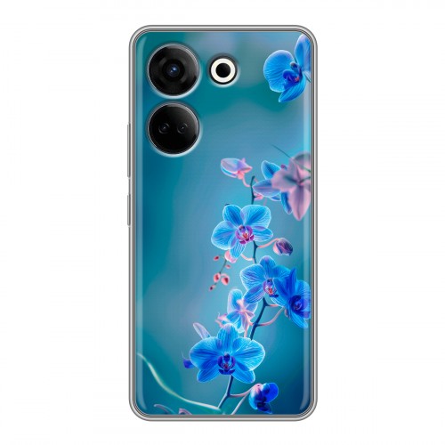 Дизайнерский силиконовый с усиленными углами чехол для Tecno Camon 20 Голубые цветы