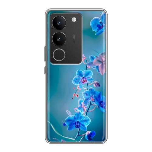 Дизайнерский силиконовый с усиленными углами чехол для Vivo V29 Голубые цветы