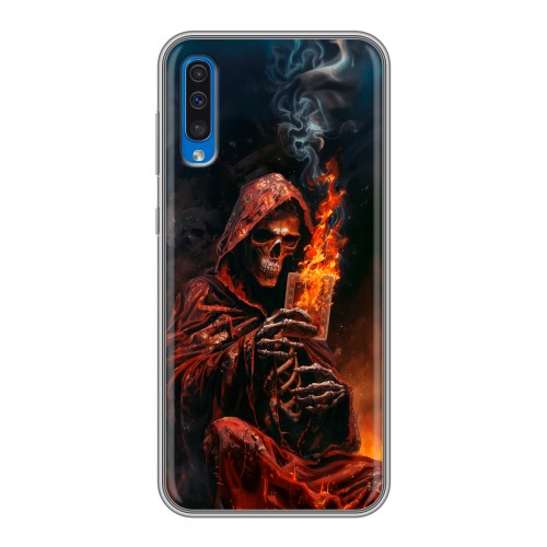 Полупрозрачный дизайнерский пластиковый чехол для Samsung Galaxy A50 Скелет и карты