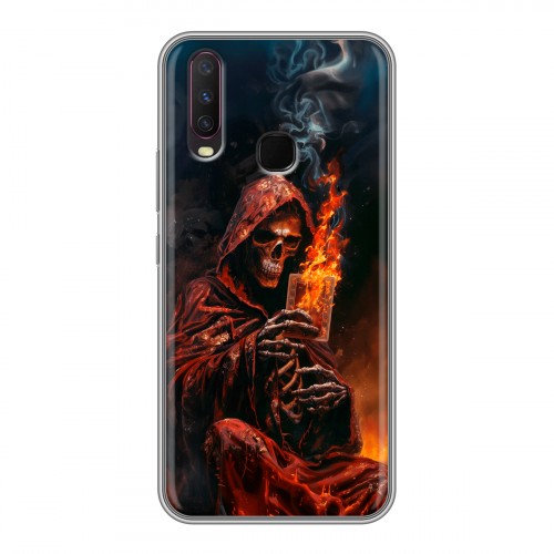 Полупрозрачный дизайнерский силиконовый с усиленными углами чехол для Vivo Y17 Скелет и карты