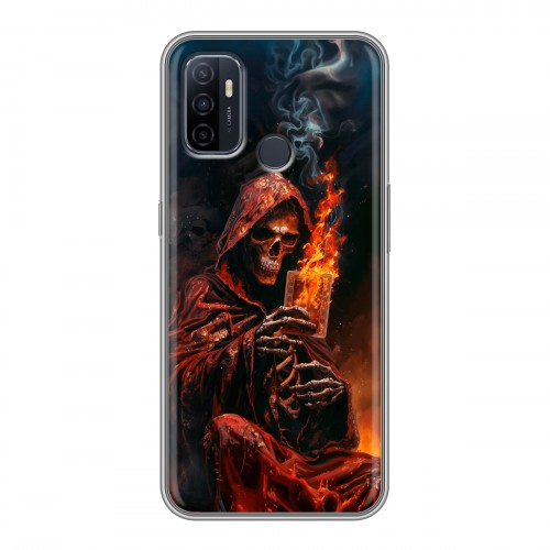 Полупрозрачный дизайнерский силиконовый с усиленными углами чехол для OPPO A53 Скелет и карты