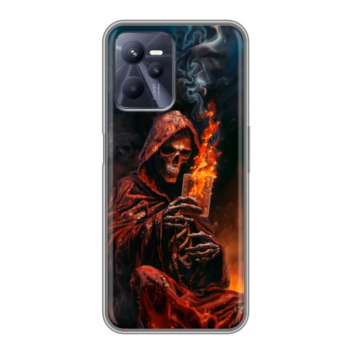 Полупрозрачный дизайнерский силиконовый чехол для Realme C35 Скелет и карты