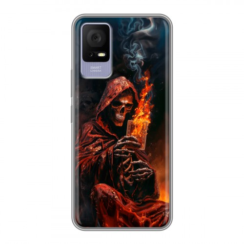 Полупрозрачный дизайнерский силиконовый чехол для TCL 405 Скелет и карты