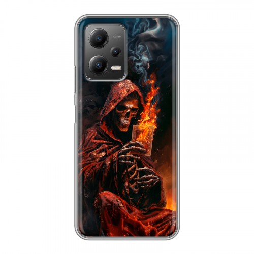 Полупрозрачный дизайнерский силиконовый с усиленными углами чехол для Xiaomi Poco X5 Скелет и карты