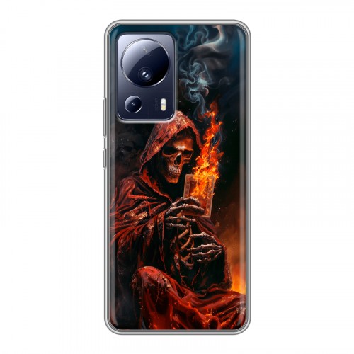Полупрозрачный дизайнерский силиконовый с усиленными углами чехол для Xiaomi 13 Lite Скелет и карты