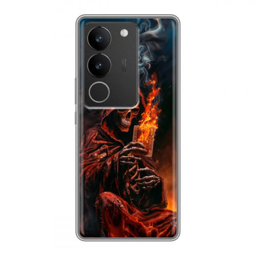 Полупрозрачный дизайнерский силиконовый чехол для Vivo S17 Скелет и карты