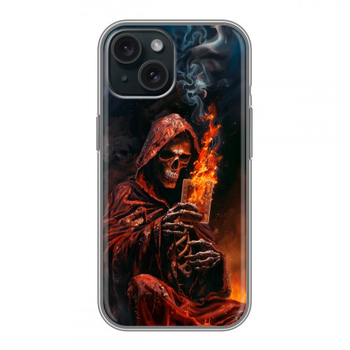 Полупрозрачный дизайнерский пластиковый чехол для Iphone 15 Скелет и карты